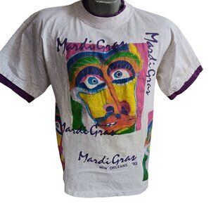 Vintage Men's T-shirt Large Single Stitch AOP Mardi Gras New Orleans 1993 1990's